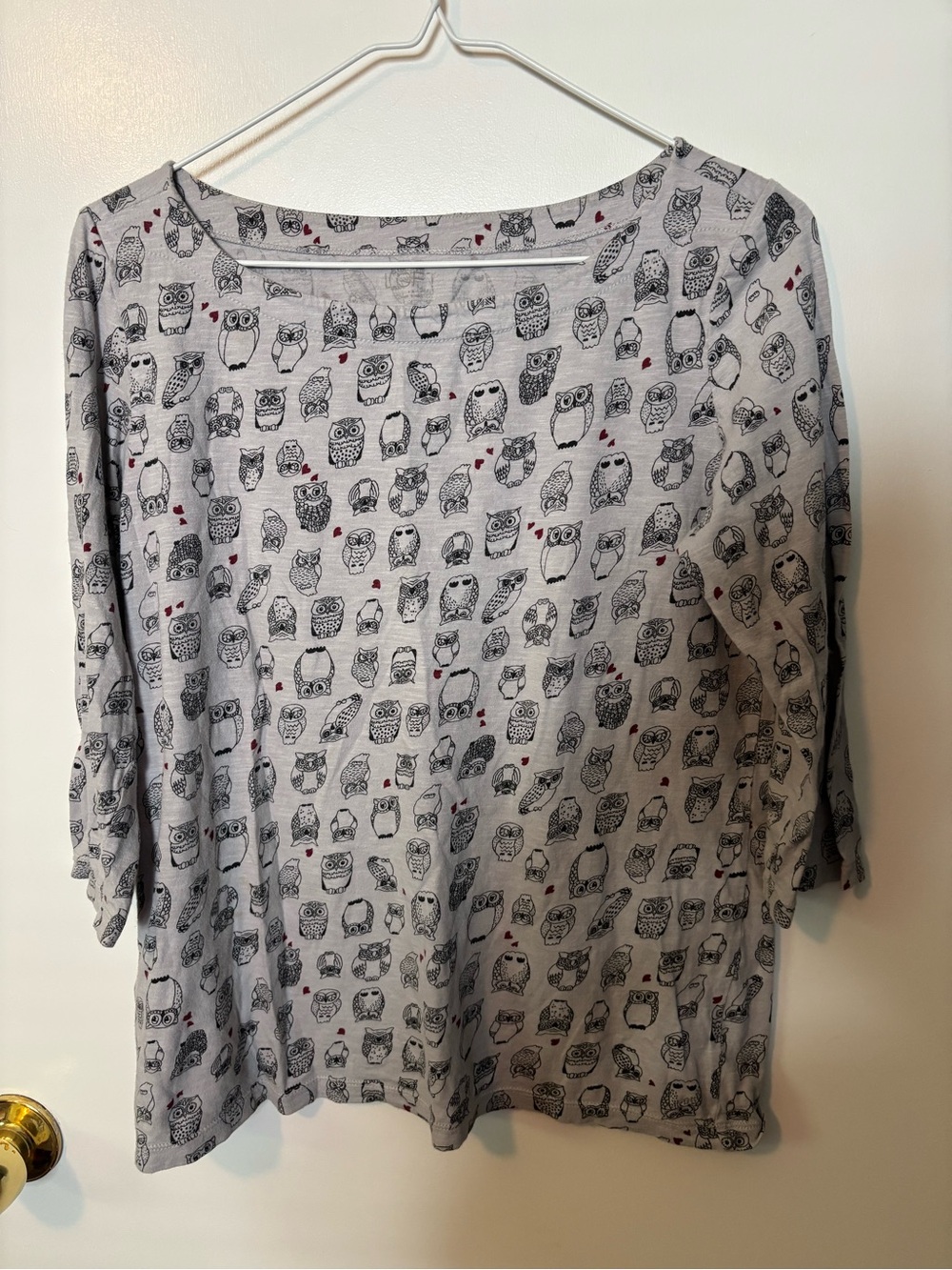 LOFT Gray Owl Print Long Sleeve Top Women’s Medium